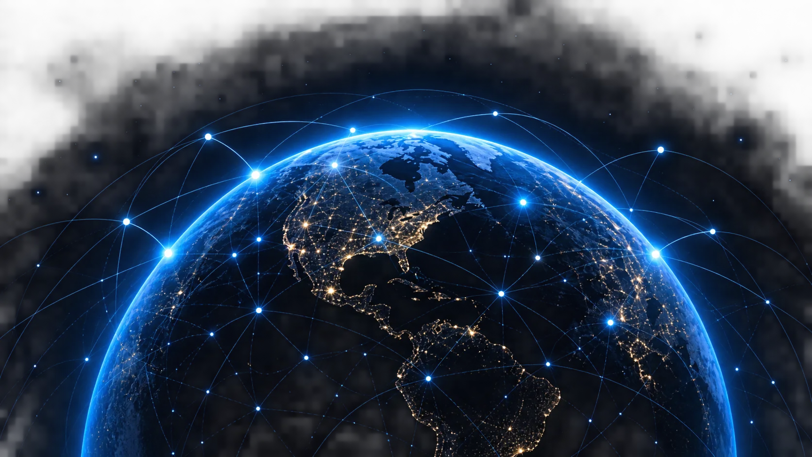 Earth at night with global network connections